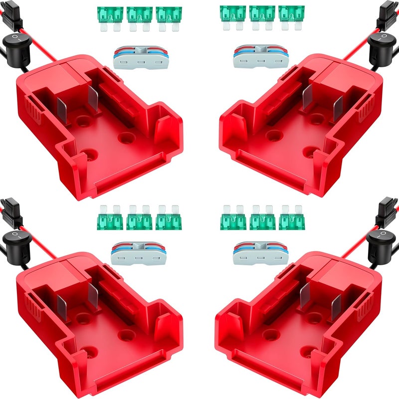 CRIVON 4-Pack 18V for Milwaukee M18 Battery Adapter for Power Wheels Battery Upgrade Conversion Kit with Switch Fuses Wire Connectors 12AWG Wire Power Tool Drill Battery Converter Adapter for DIY RC Car, Etc - Image 1